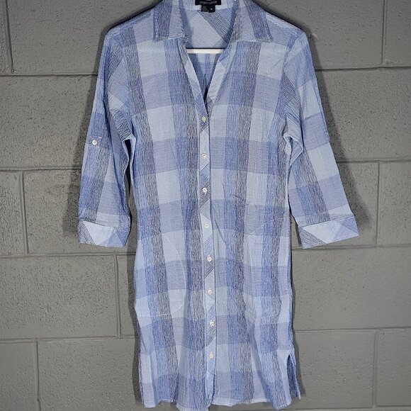 Paperwhite Plaid Blue Lightweight Button Front Shirt Dress - Size 6 - Picture 1 of 1